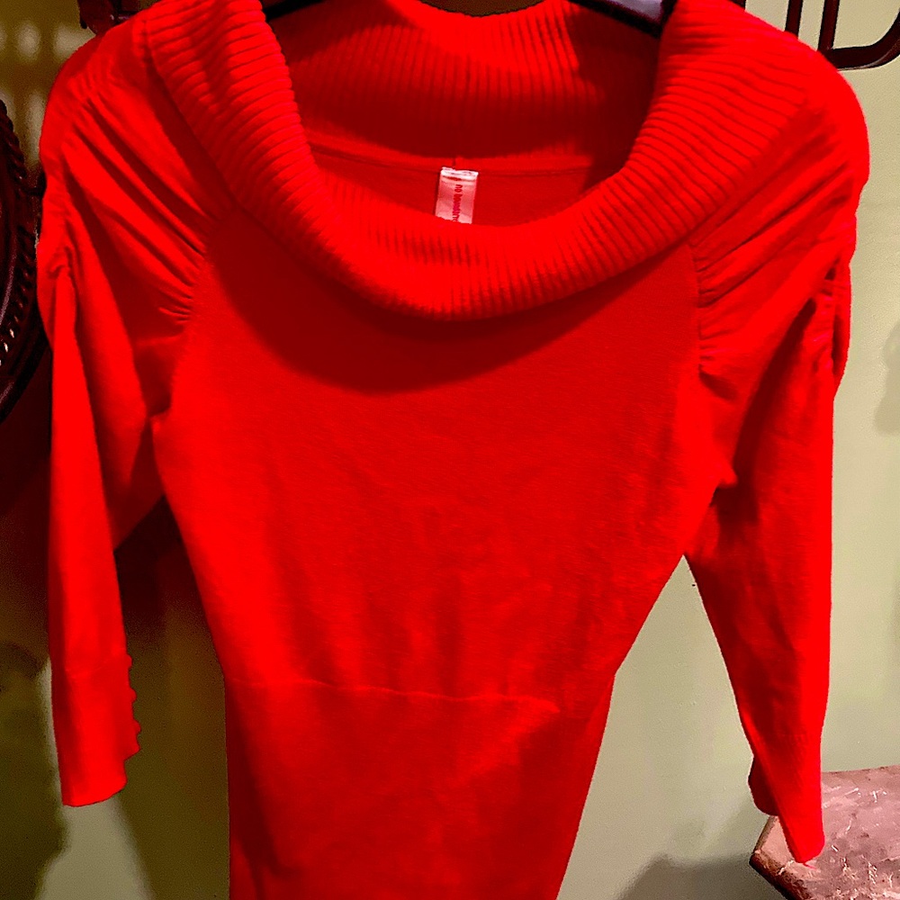 Red cowl neck sweater 3/4 length size medium